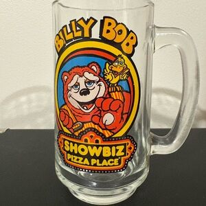 Vintage ShowBiz Pizza Place Billy Bob Glass Mug Cup Arcade CEC Chuck E. Cheese